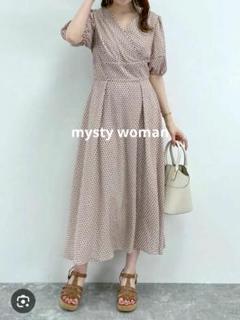 【美品】mysty woman　レトロ柄カシュクールワンピース