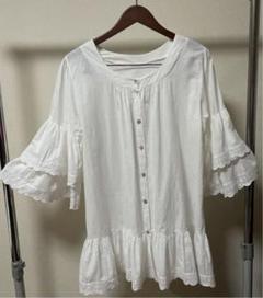 美品　コットン　チュニック　ブラウス　白　レース