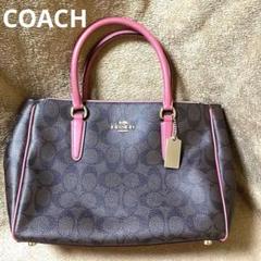 【美品】COACH レザーハンドバッグ ダークブラウン/ピンク
