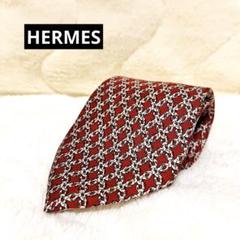HERMES エルメス　ネクタイ　レッド　カモ　刺繍 ☆ エルメス HERMES ネクタイ 赤 ボルドー H柄 ポイント 刺繍