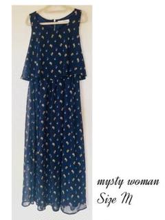mysty woman 花柄ロングワンピース　ネイビー　　M ノースリーブワンピ