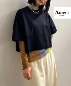 【Ameri】BASIC WIDE SHORT TEE ブラック Tシャツのサムネイル