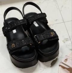 靴 herlipto Trois Tweed Platform Sandals light beige]Trois Tweed Platform Sandals