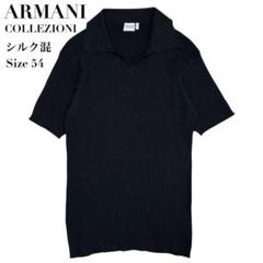 美品✨ARMANI COLLEZIONI シルク混 半袖ニット カットソー 黒 美品✨ARMANI COLLEZIONI シルク混 半袖ニット カットソー 黒