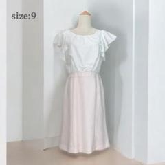 美品✨膝丈　ドッキングワンピース　バイカラー　ピンク　フェミニン　綺麗め