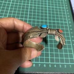 インディアンジュエリー 925 ブレスレット ターコイズ 珊瑚 スターリング 羽