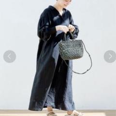 コルトレイクリネン　ロングワンピース　長袖　グリーンレーベルリラクシング　黒
