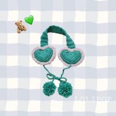 ぷっくりハートのイヤマフ♡ グリーン ベージュ 緑 東京ベルディ応援にも！のサムネイル