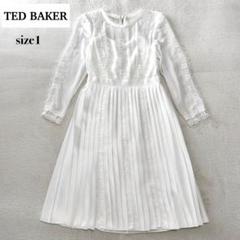美品 TED BAKER シフォン レース プリーツ ワンピース ドレス 白 1