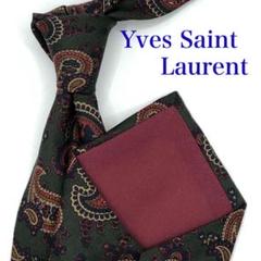 【美品】Yves Saint Laurent ネクタイ ペイズリー 緑 グリーン
