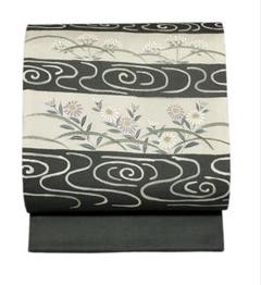 夏帯 絹芭蕉 九寸名古屋帯 額縁仕立て 手描き 花文 美品 イ5550