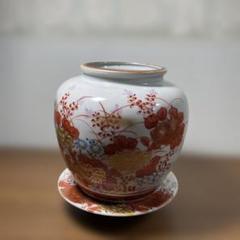 九谷造色絵飾り花瓶 C7220I 時代 【九谷焼】 色絵花鳥文 双獅子耳 大花瓶 在銘／状態
