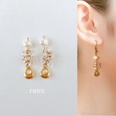 淡水パールと粒々ガラスビーズのピアス 天然石　ハンドメイド