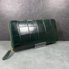 クロコダイル 長財布 ダークグリーン ワニ革 本革 ゴールドファスナー
