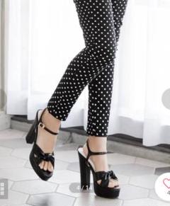 ジュリアブティック ドット柄ハイウエストスキニーパンツ ストレッチ M ブラック