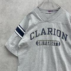 CLARION　カレッジ　Vネック　Tシャツ　古着　ライトグレー　灰色　L