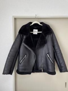 【未使用 Fakeleather】ZARA 襟ボア ダブル ライダースジャケット ZARA ボアフェイクレザージャケット