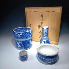 【茶道具】千古窯　蔦皆具（共箱） 千古窯 皆具 青磁 共箱 茶道具 fm-61 美術品・アンティーク