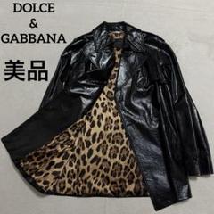 美品　ドルチェ&ガッバーナ　レザーコート　エナメル　レオパード柄　38(M) 美品 ドルチェ&ガッバーナ レザーコート エナメル レオパード柄