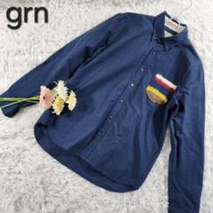 【grn】ジーアールエヌ メンズ 毛糸胸ポケット付き長袖シャツ L