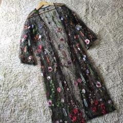 【極美品】アメリヴィンテージ　シースルーガウン　刺繍　花柄　羽織　シアー　レース 極美品】アメリヴィンテージ シースルーガウン 刺繍 花柄 羽織