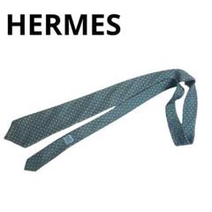HERMES エルメス ネクタイ シルク100％ フランス製 ネイビー グリーンのサムネイル