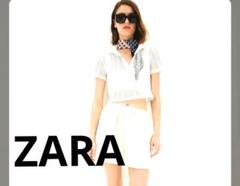 ZARA ホワイト クロシェ編みメッシュポロシャツ S