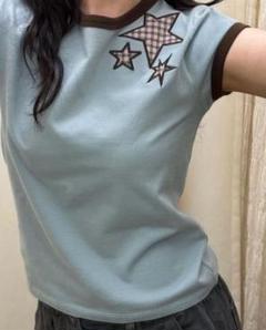 COYSEIO 水色 半袖Tシャツ 星刺繍