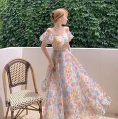 オフショルダー　花柄　ロングワンピース　デート リゾート　夏のお呼ばれワンピース