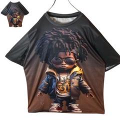 グッドデザイン古着B-BOY少年ビッグプリント スポーツ素材TシャツXLサイズ