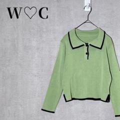 WC　ダブルシー　ハイショクニット長袖ポロ　韓国ファッション　グリーン　WEGO