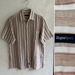 美品 Zegna Sport ストライプ コットンリネンシャツ ゼニア
