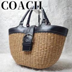 COACH - 美品 コーチ カゴバッグ ハンドバッグ 花柄 ストロー