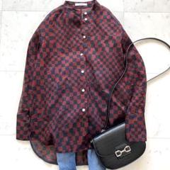 美品 CINOH 長袖シャツ シアー 総柄 チェック コットン 36