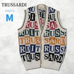 希少【TRUSSARDI】トラサルディ 圧巻の総柄ロゴ コットンニットベスト M
