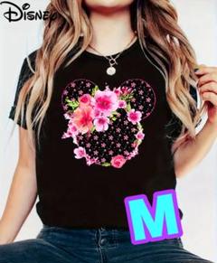 Disney フラワー柄ミッキー お嬢様Tシャツ 可愛すぎる ブラック