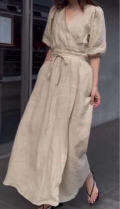 CBP✖️前田ゆかさん リネンカシュクールワンピース ベージュ 定価19,800円 CBP✖️前田ゆかさん リネンカシュクールワンピース ベージュ