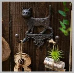猫　壁掛け インテリア アイアン アンティーク調 ダブルフック ヴィンテージ
