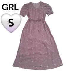 GRL Vネック花柄ワンピース Sサイズ ピンク リボン付き レトロ