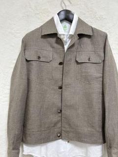 【新品】春夏物 英国製 麻+毛生地使用 メンズ Gジャン M ベージュ系 千鳥柄のサムネイル