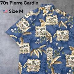 70s ピエールカルダンアロハシャツ ボタニカル柄USAサイズM日本サイズL以上