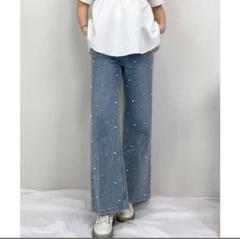 SAISON DE PAPILLON パール付き デニムパンツ　美品