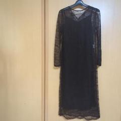 ★未使用★PLST ブラックレースロングドレス S