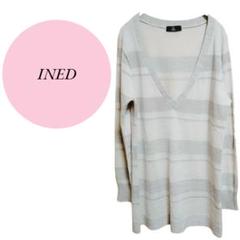 【イネド】INED♡Vネック♡長袖ニット【9号サイズ】М♡ボーダー柄♡女っぽい