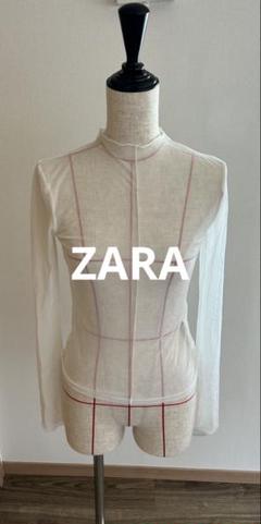 【試着のみ】ZARA透け感のあるホワイト長袖トップスのサムネイル