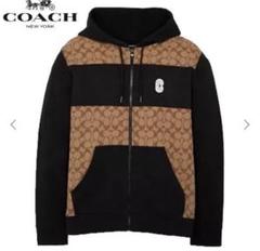 未使用　COACH ブラック パーカー M COACH】コーチ『バスキア 裏起毛スウェットプルオーバーパーカー
