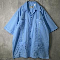 サテン】cuba shirt キューバシャツ ライトブルー 開襟シャツ
