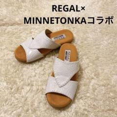リーガル&ミネトンカ コラボサンダル ホワイト 白 牛皮 花柄