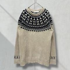 2948【ikka】デザインニット　長袖　もちもち　クリーム　Ｌ　クルーネック