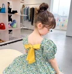 女の子 花柄 バックリボン 120 子供服 ワンピース キッズ 発表会